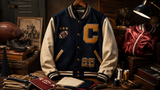 Custom varsity jackets guide featuring letterman patches, wool body, leather sleeves, and school pride details.