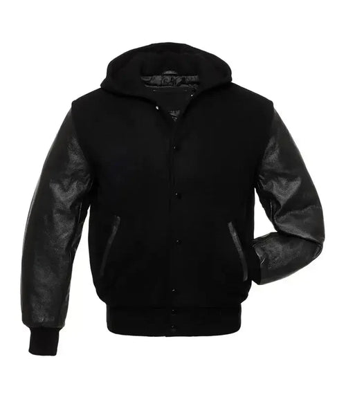 Black Hooded Varsity Jacket True Varsity