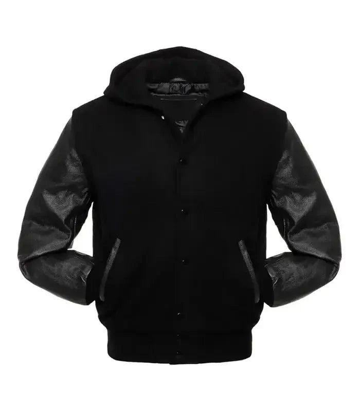 Black Hooded Varsity Jacket True Varsity