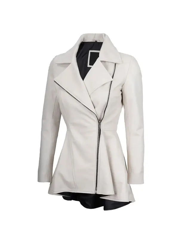 Detail view of Women's's White Peplum Leather Jacket