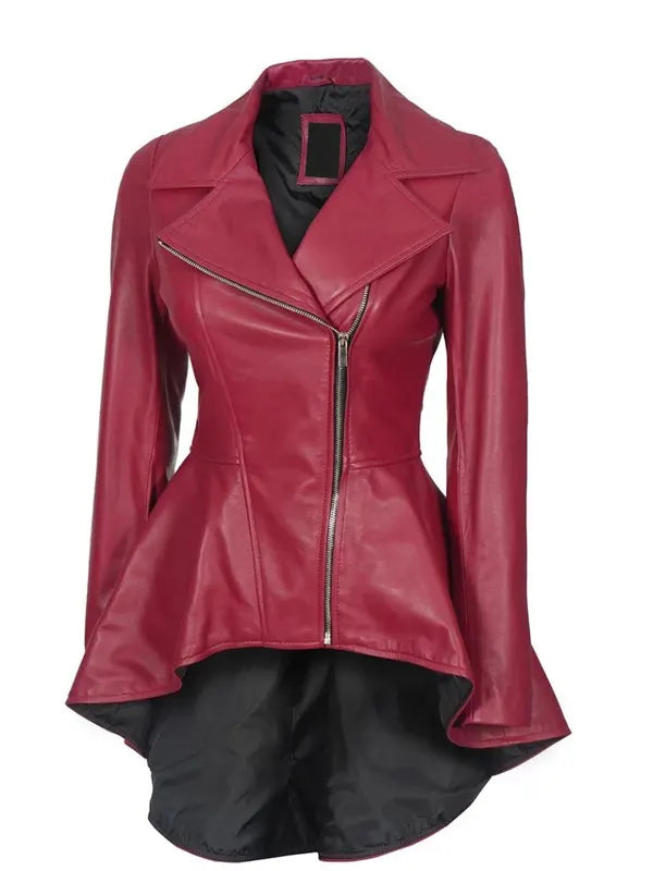 Detail view of Women's's Pink Peplum Leather Jacket