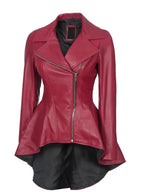 Detail view of Women's's Pink Peplum Leather Jacket
