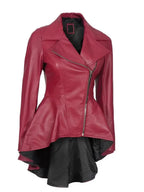 Back view of Women's's Pink Peplum Leather Jacket
