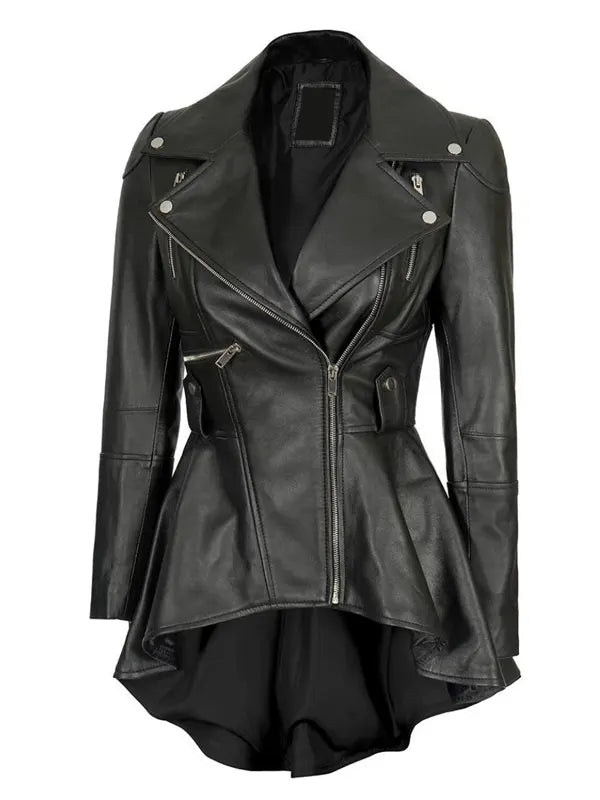 Detail view of Women's's Black Leather Peplum Jacket