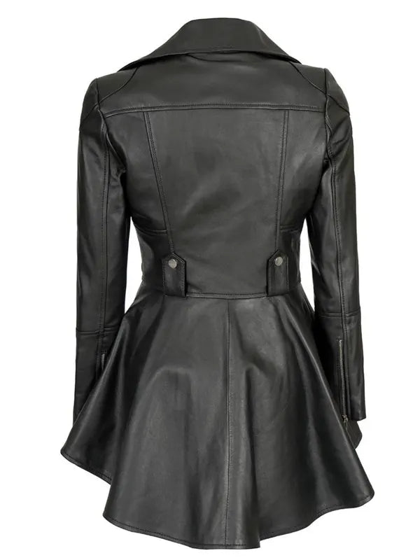 Side view of Women's's Black Leather Peplum Jacket