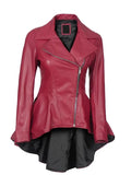 Front view of Women's's Pink Peplum Leather Jacket