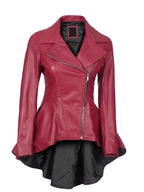Front view of Women's's Pink Peplum Leather Jacket