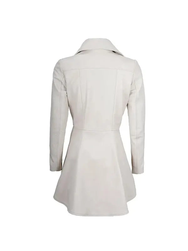 Side view of Women's's White Peplum Leather Jacket