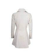 Side view of Women's's White Peplum Leather Jacket