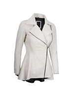 Back view of Women's's White Peplum Leather Jacket