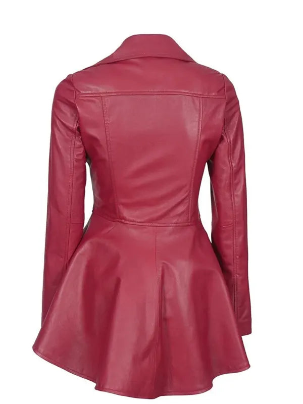 Side view of Women's's Pink Peplum Leather Jacket
