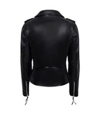 Side view of Black Leather Biker Jacket with Red Lining