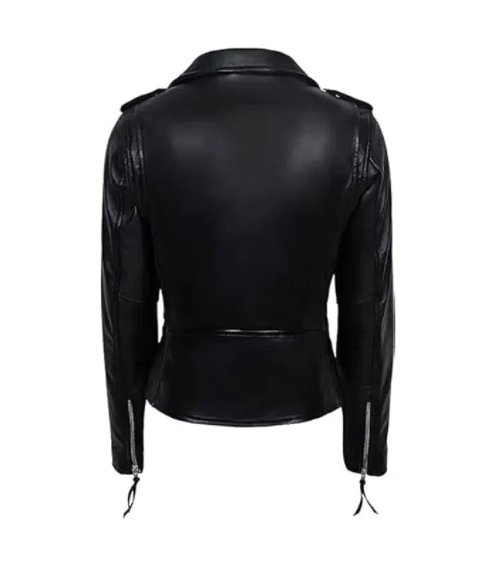 Side view of Black Leather Biker Jacket with Red Lining