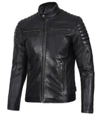 Side view of Men's Black Cafe Racer Leather Jacket