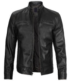 Side view of Men's Black Leather Cafe Racer Jacket