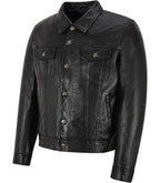 Side view of Black Leather Trucker Jacket