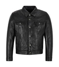 Front view of Black Leather Trucker Jacket