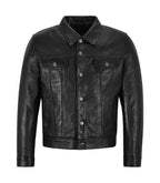 Front view of Black Leather Trucker Jacket