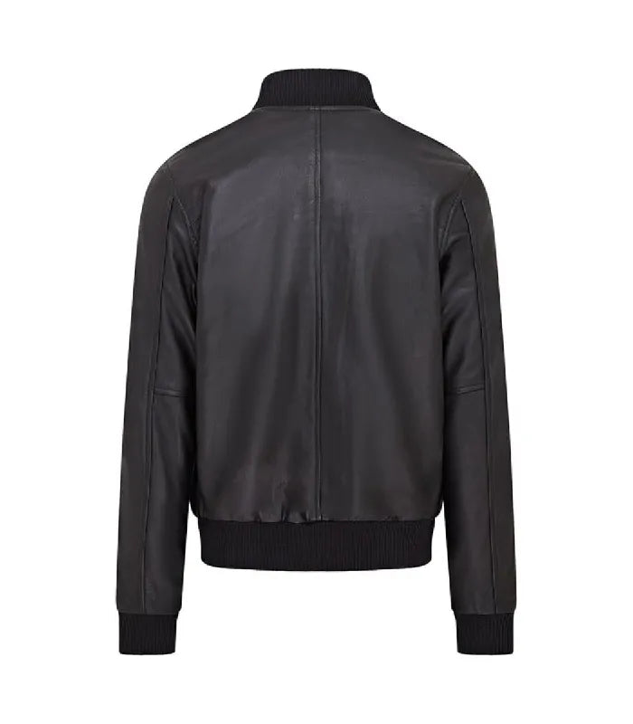 Back view of Black Varsity Bomber Jacket