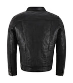 Back view of Black Leather Trucker Jacket
