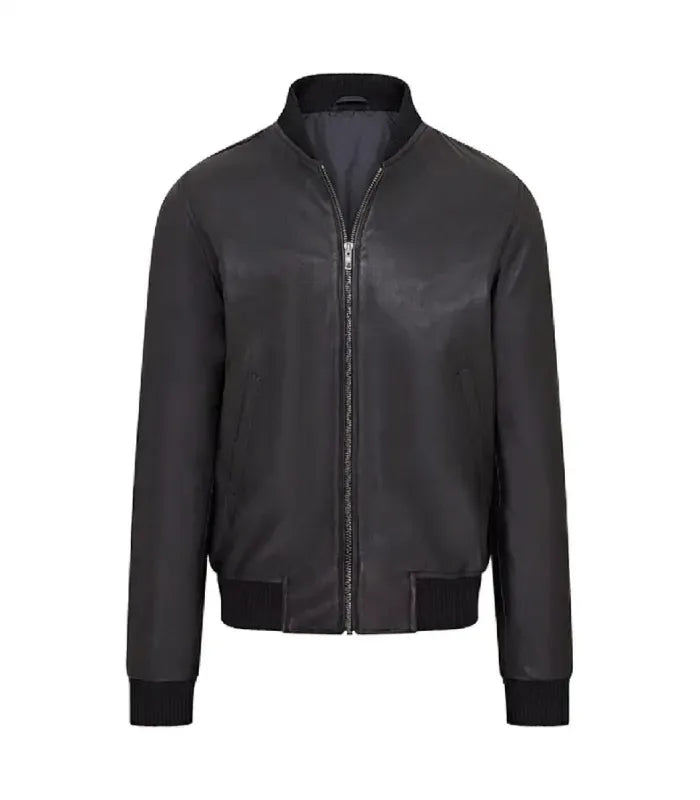 Front view of Black Varsity Bomber Jacket
