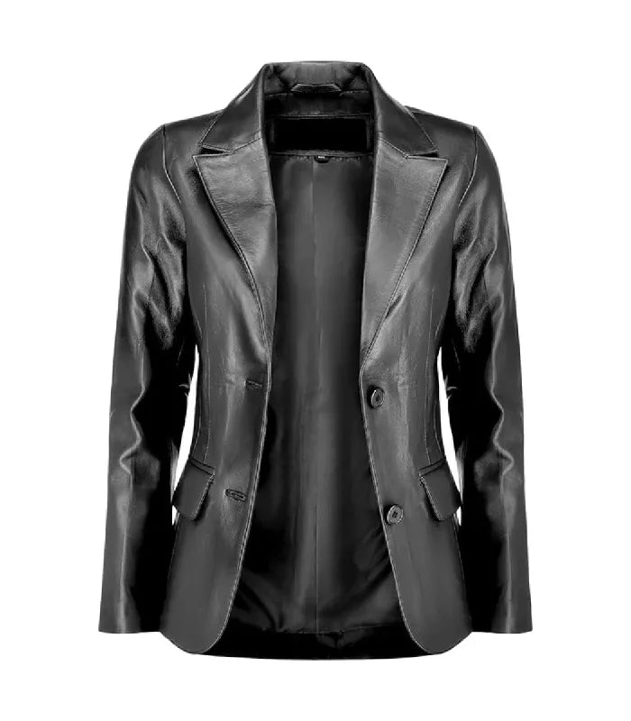 Detail view of Women's's Black Leather Blazer