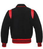 Back view of Black Wool with Red Leather Varsity Jacket