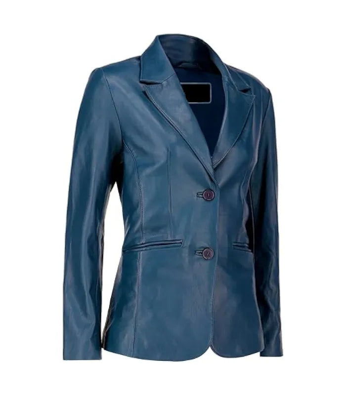 Side view of Women's's Blue Leather Blazer