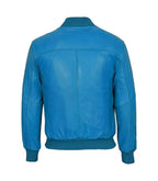 Back view of Blue Leather Bomber Jacket