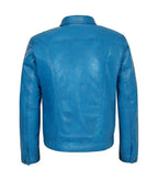 Back view of Blue Leather Trucker Jacket