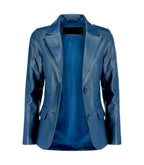 Detail view of Women's's Blue Leather Blazer