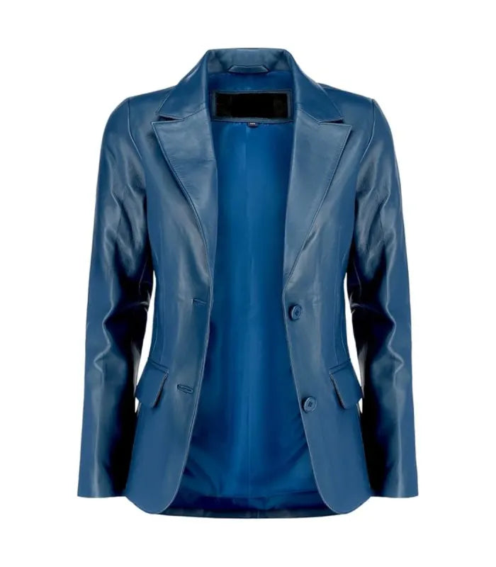 Detail view of Women's's Blue Leather Blazer