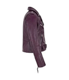 Detail view of Women's's Brando Purple Leather Biker Jacket