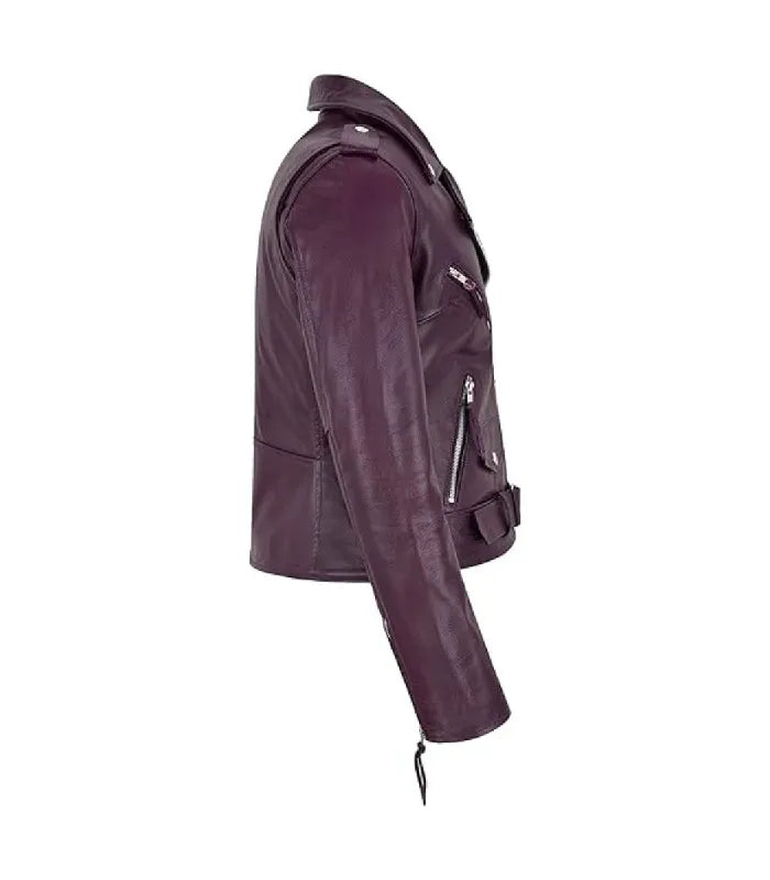 Detail view of Women's's Brando Purple Leather Biker Jacket