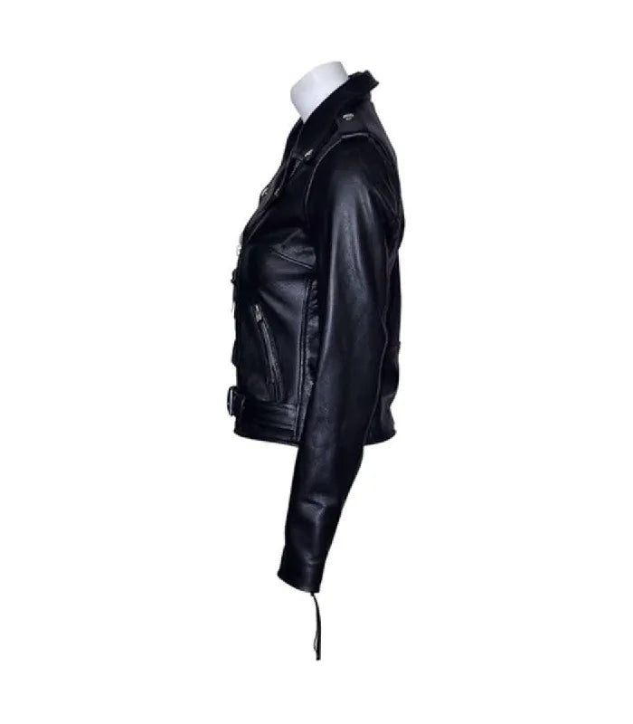 Detail view of Women's's Brando Black Leather Biker Jacket