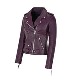 Side view of Women's's Brando Purple Leather Biker Jacket
