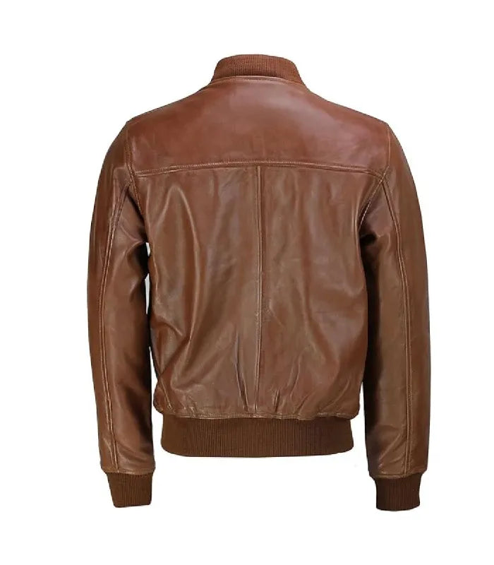 Back view of Brown Varsity Bomber Jacket