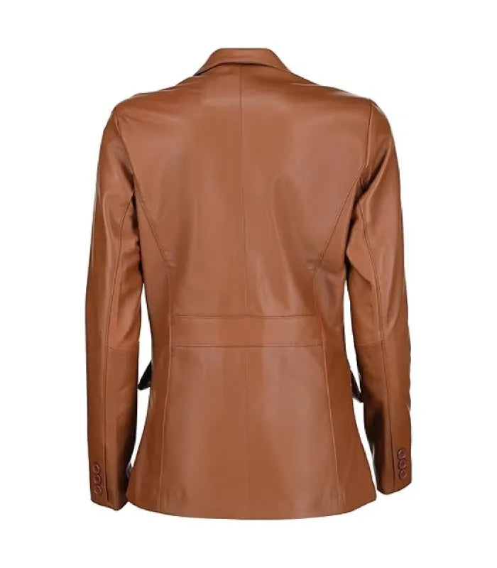 Back view of Women's's Brown Leather Blazer