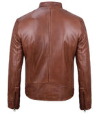 Back view of Men's Brown Leather Cafe Racer Jacket