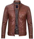 Side view of Men's Brown Leather Cafe Racer Jacket