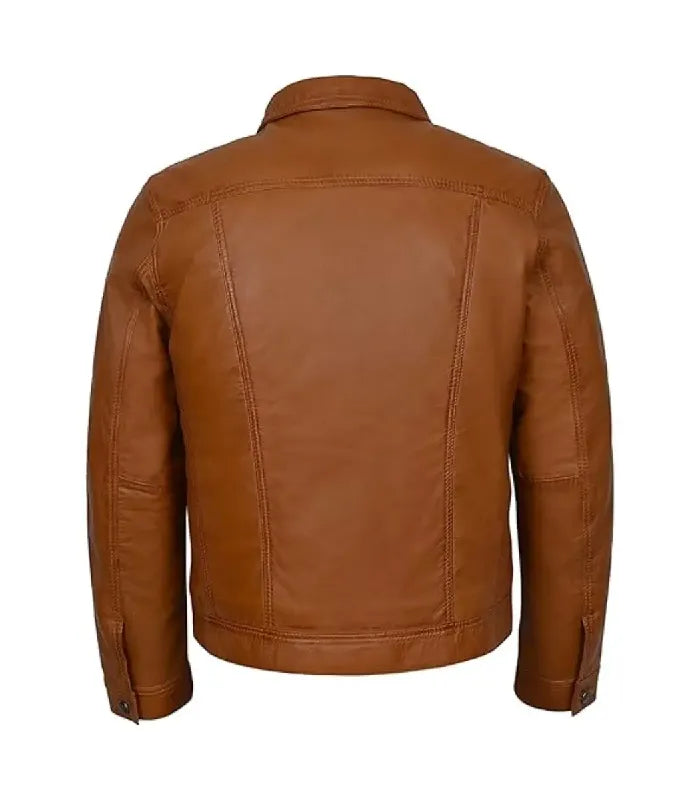 Back view of Brown Leather Trucker Jacket