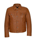 Front view of Brown Leather Trucker Jacket