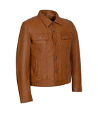 Side view of Brown Leather Trucker Jacket