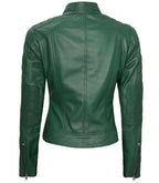 Detail view of Women's Cafe Racer Green Leather Jacket