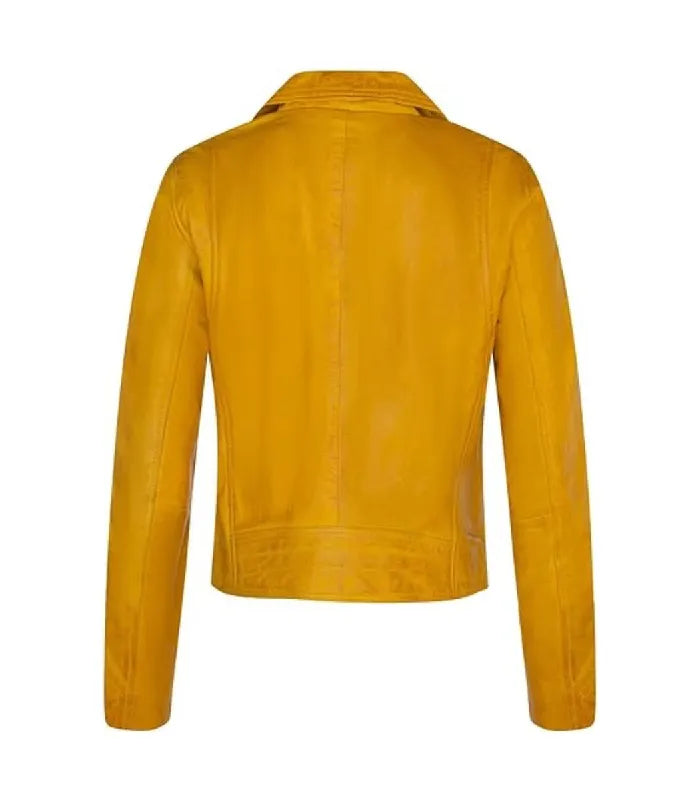 Back view of Women's's Classic Yellow Biker Leather Jacket