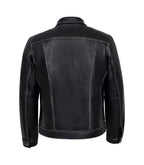Back view of Classic Black Leather Trucker Jacket