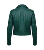 Back view of Women's's Classic Green Biker Leather Jacket