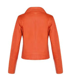 Back view of Women's's Classic Orange Biker Leather Jacket