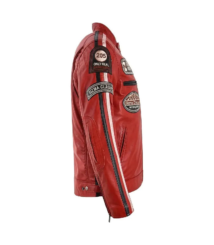 Side view of Men's Red Classic Motorcycle Jacket