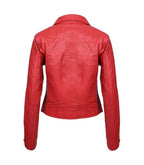 Back view of Women's's Classic Red Leather Biker Jacket